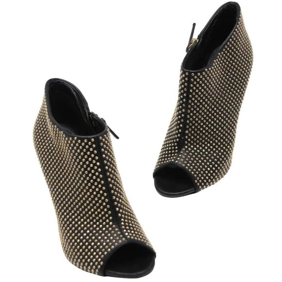 Black Leather Gold Studded Boots/Booties